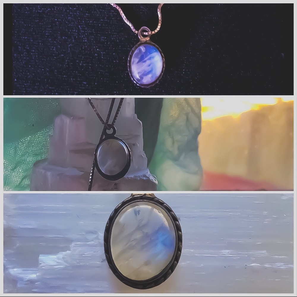 Silver Rainbow 🌈 Moonstone 💎 pendant necklace